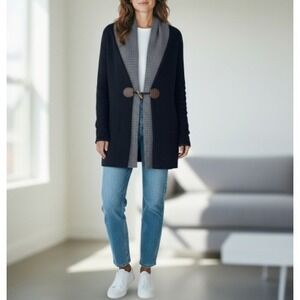 Bibelot Italian Wool Toggle Cardigan Sweater Capsule Minimalist Black Size Large